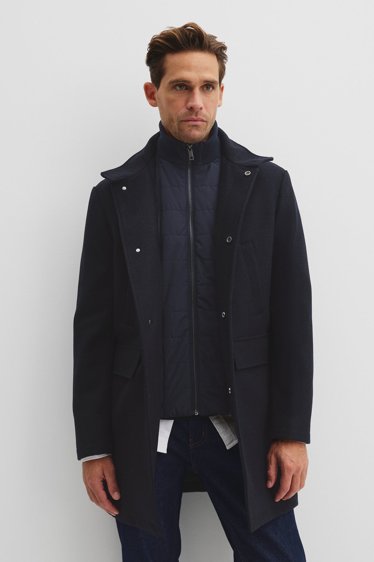 Recycled Wool Funnel Neck Coat