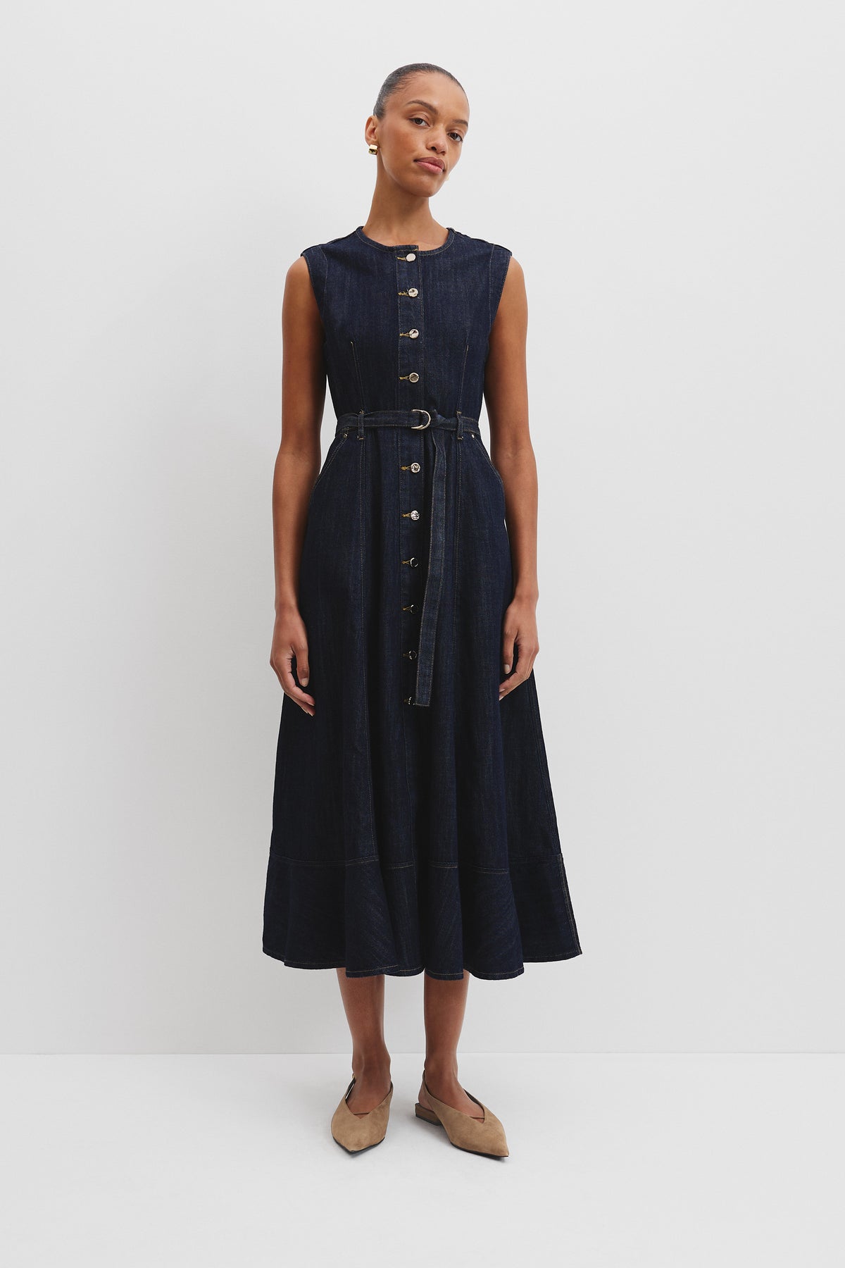 Denim Button Midi Dress