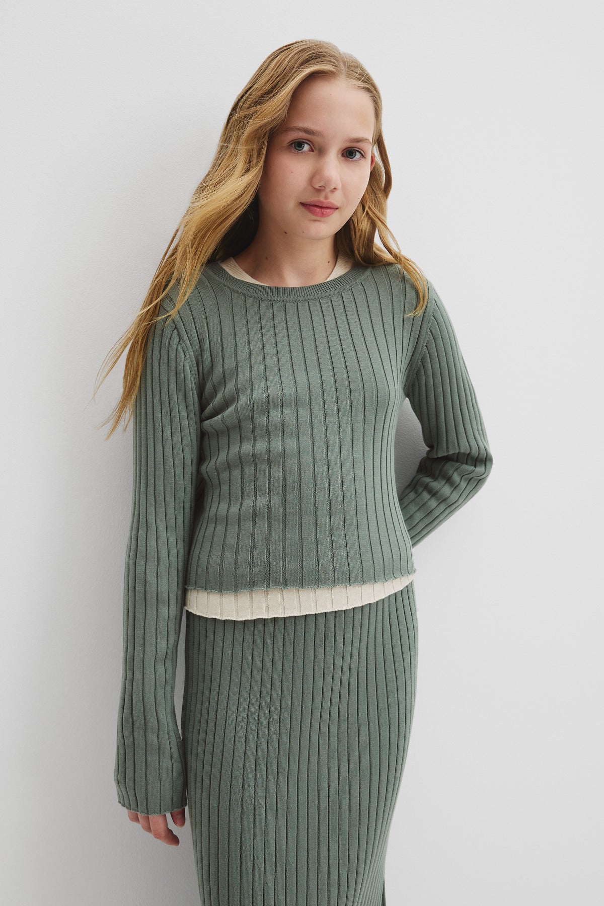 Teen Cotton Rib Knit Long Sleeve Top