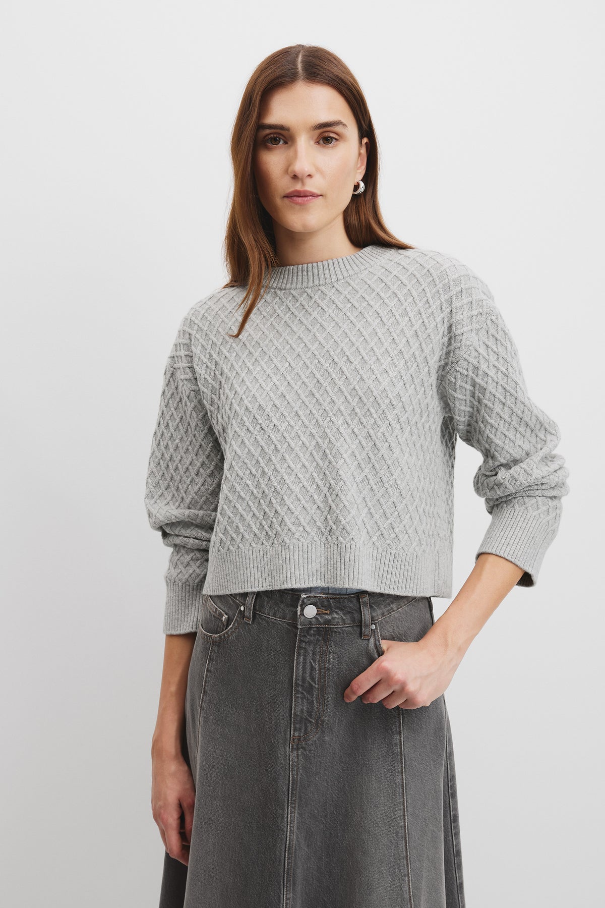Organically Grown Cotton Blend Honeycomb Knit Sweater