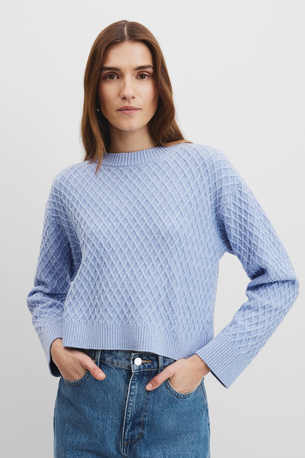 Organically Grown Cotton Blend Honeycomb Knit Sweater