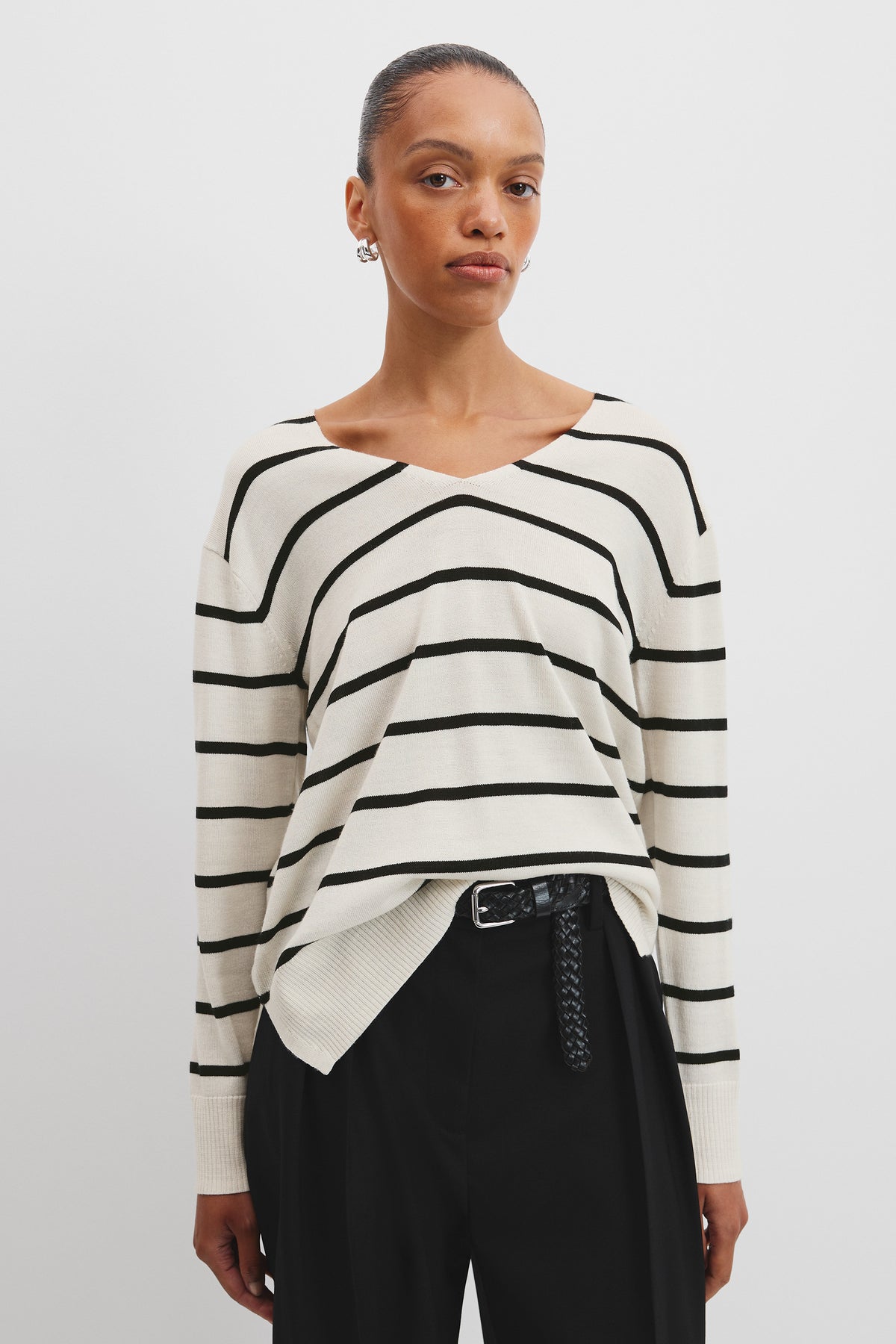 Australian Merino Wool Stripe V-Neck