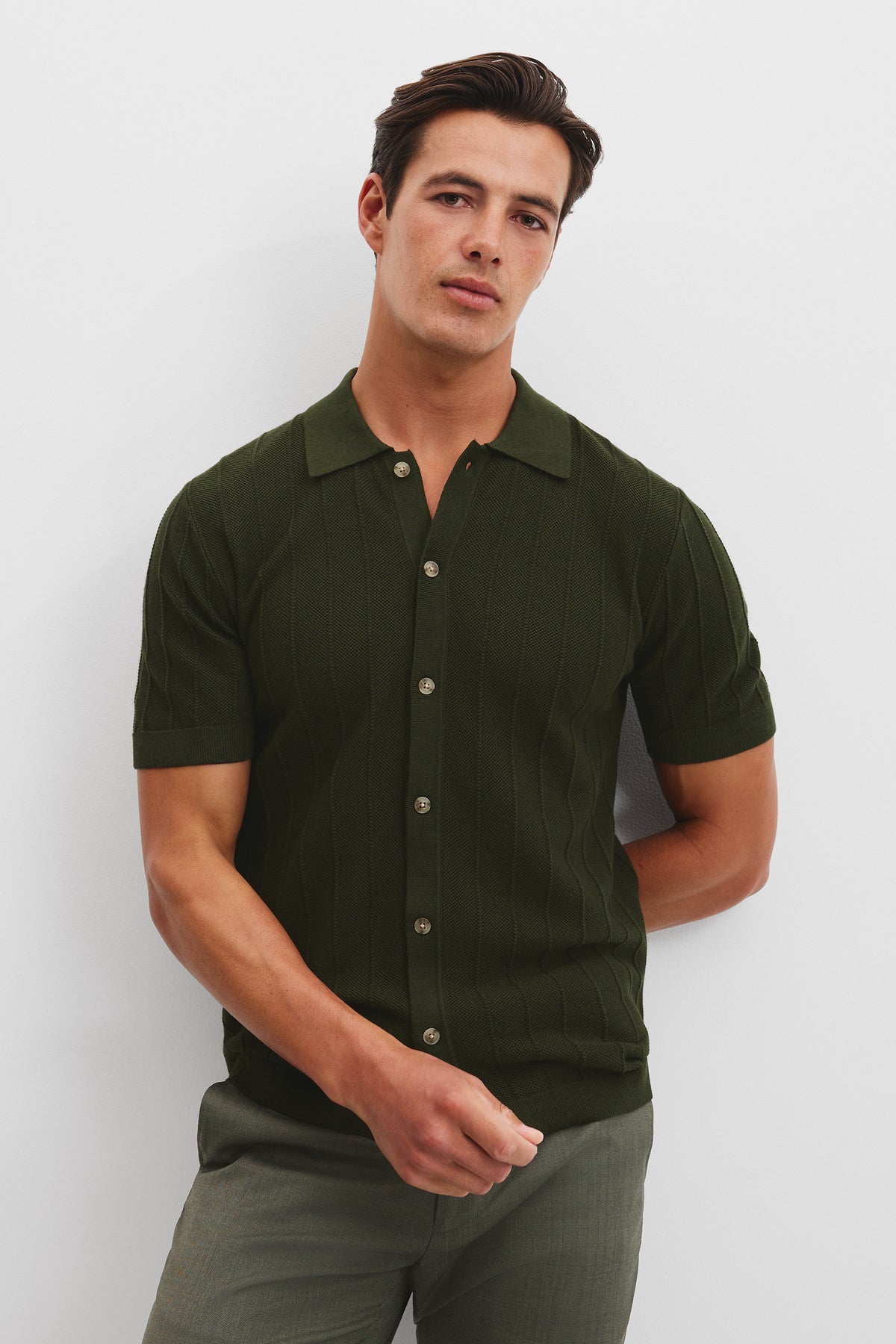 Cotton Silk Cashmere Stripe Knit Shirt