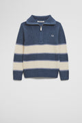 Cotton Blend Stripe Half Zip Knit