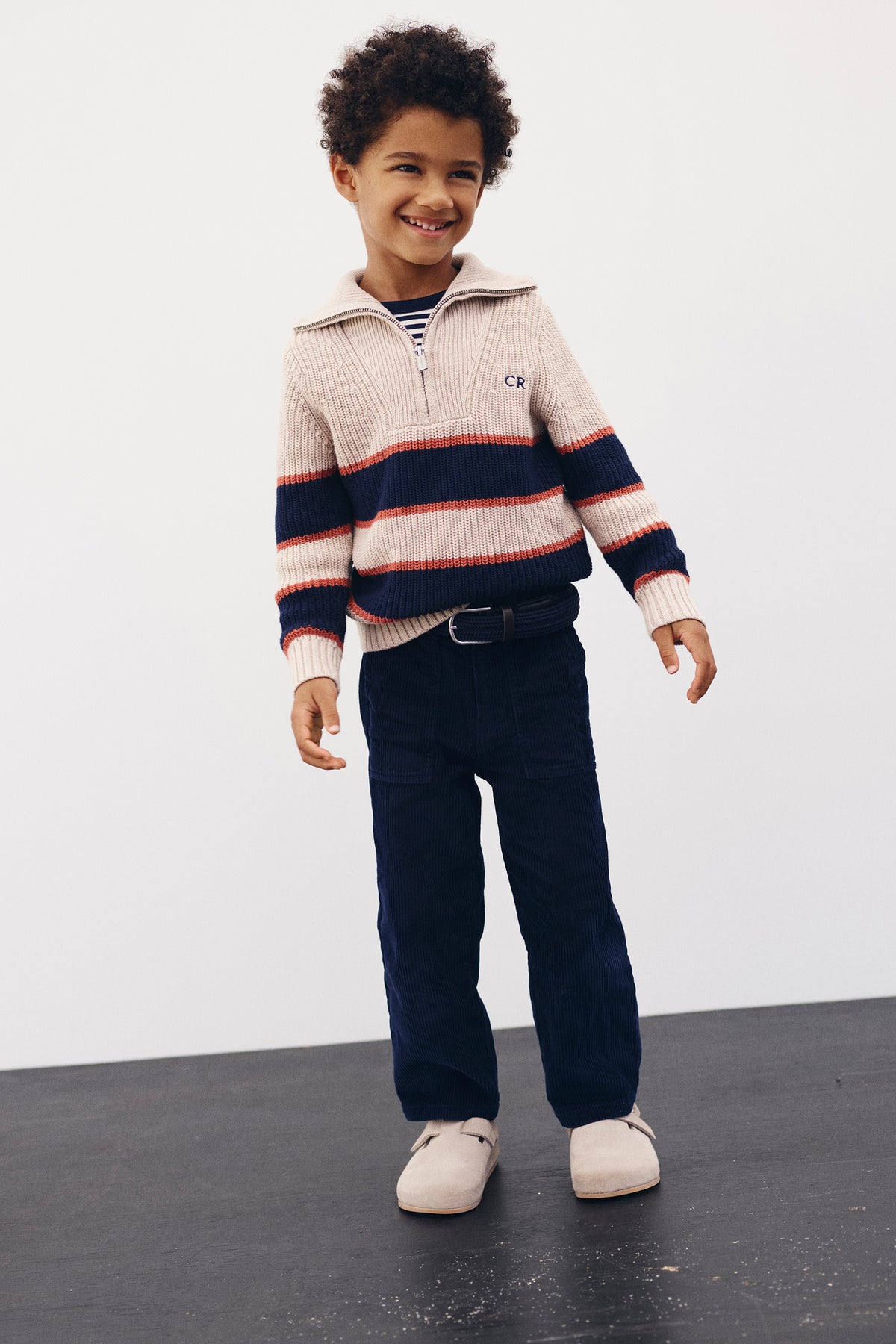 Cotton Blend Stripe Half Zip Knit