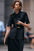 Satin Short Sleeve Fitted Shirt