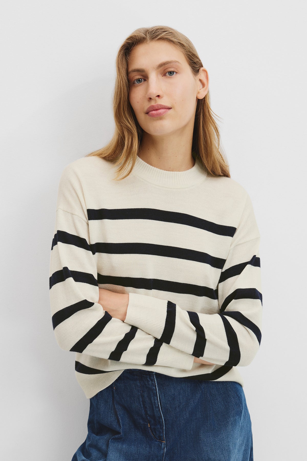 Australian Merino Wool Stripe Crew Neck Knit