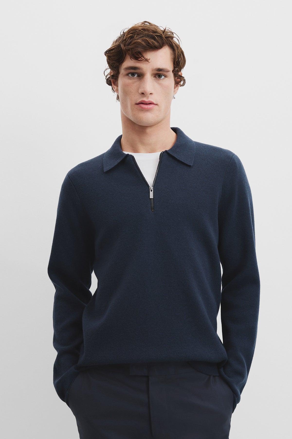 Boiled Wool Zip Polo