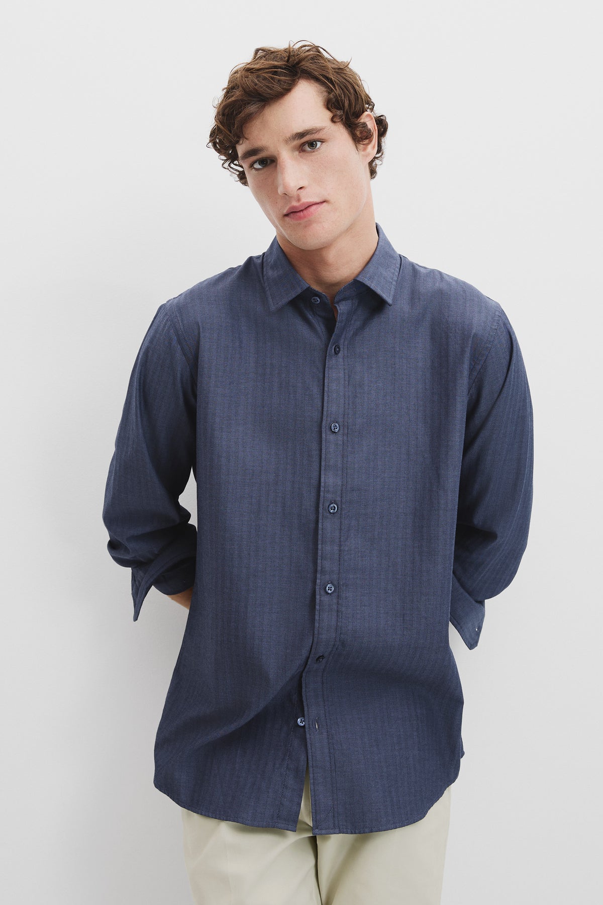 Cotton Regular Fit Herringbone Shirt