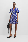 Linen Print Tuck Detail Mini Dress