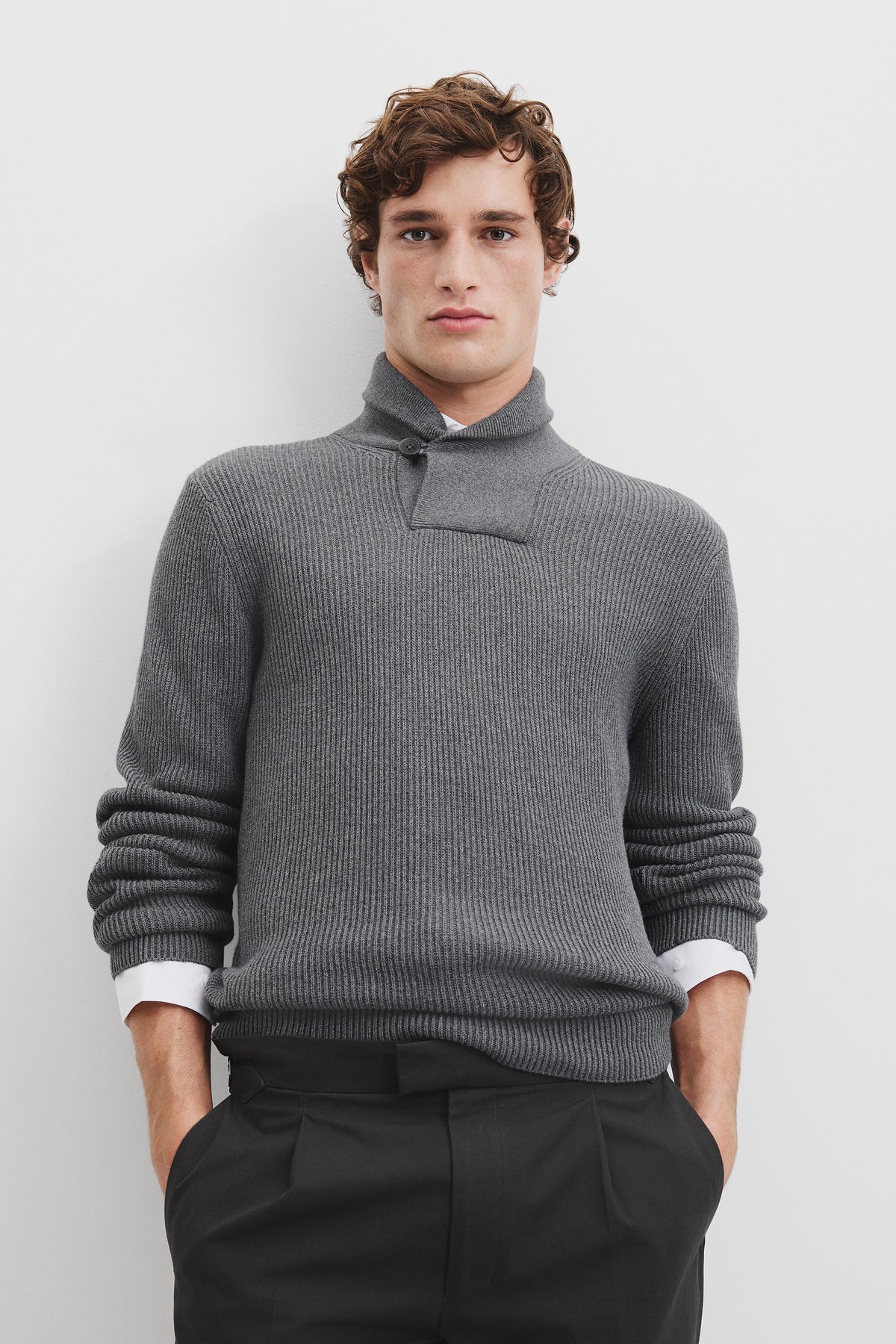 Cotton Wool Shawl Neck Knit