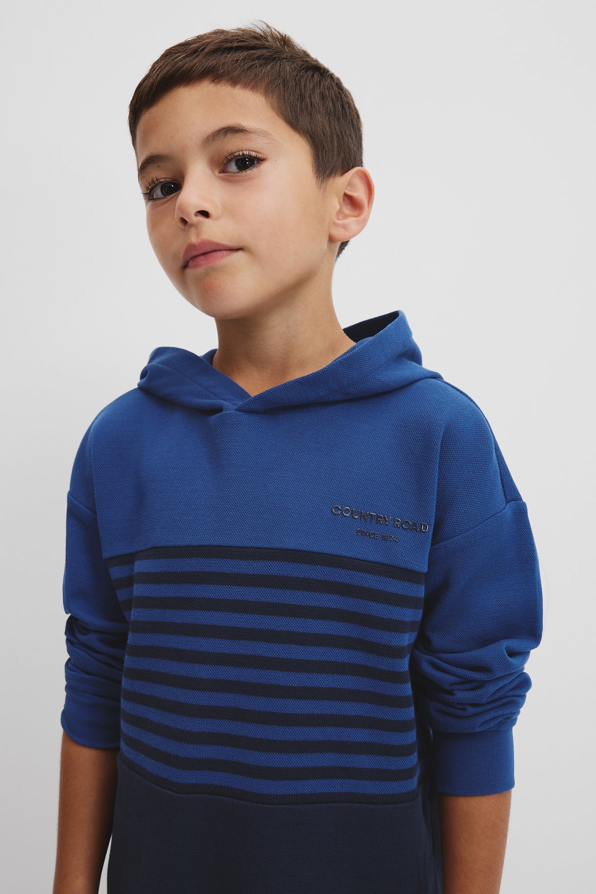 Cotton Hooded Block Stripe T-Shirt