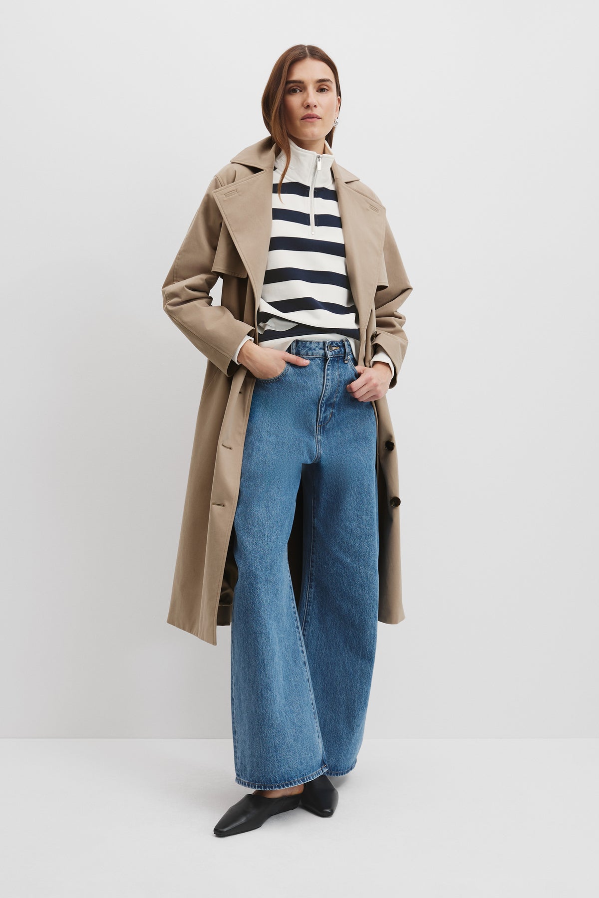 Cotton Stripe Logo Neck Zip Sweat