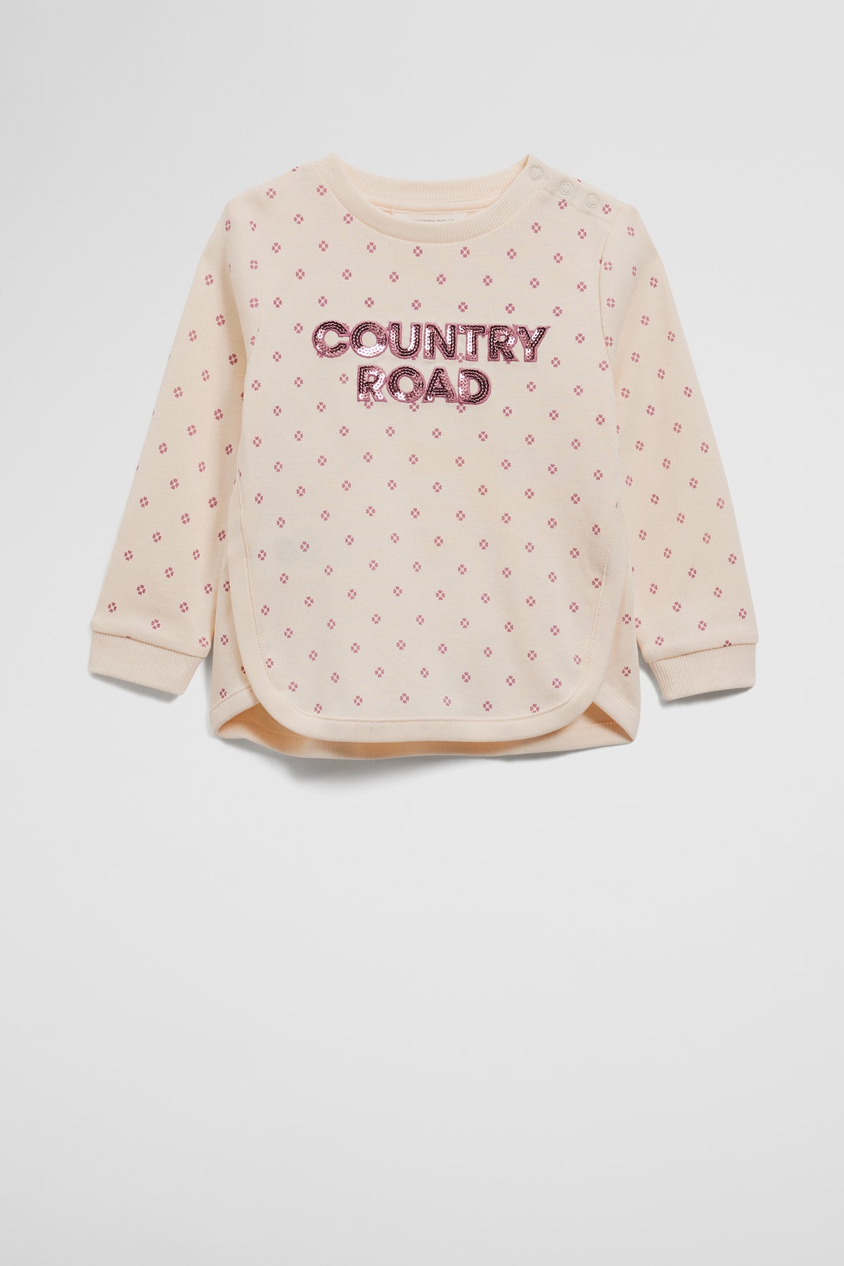 Cotton Long Sleeve Logo Sequin T-Shirt