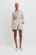 Linen Stripe Tuck Short