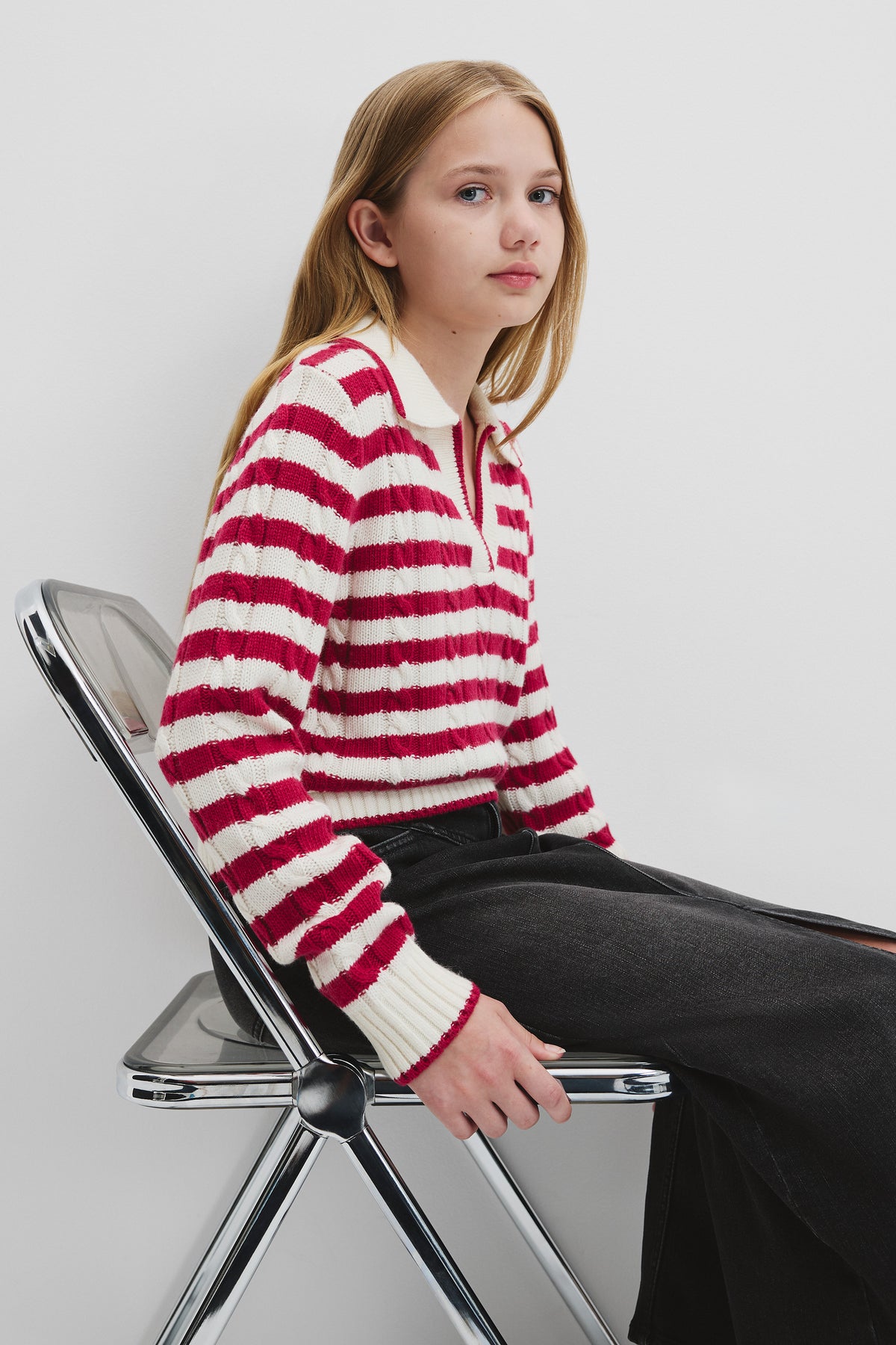 Teen Cable Polo Knit