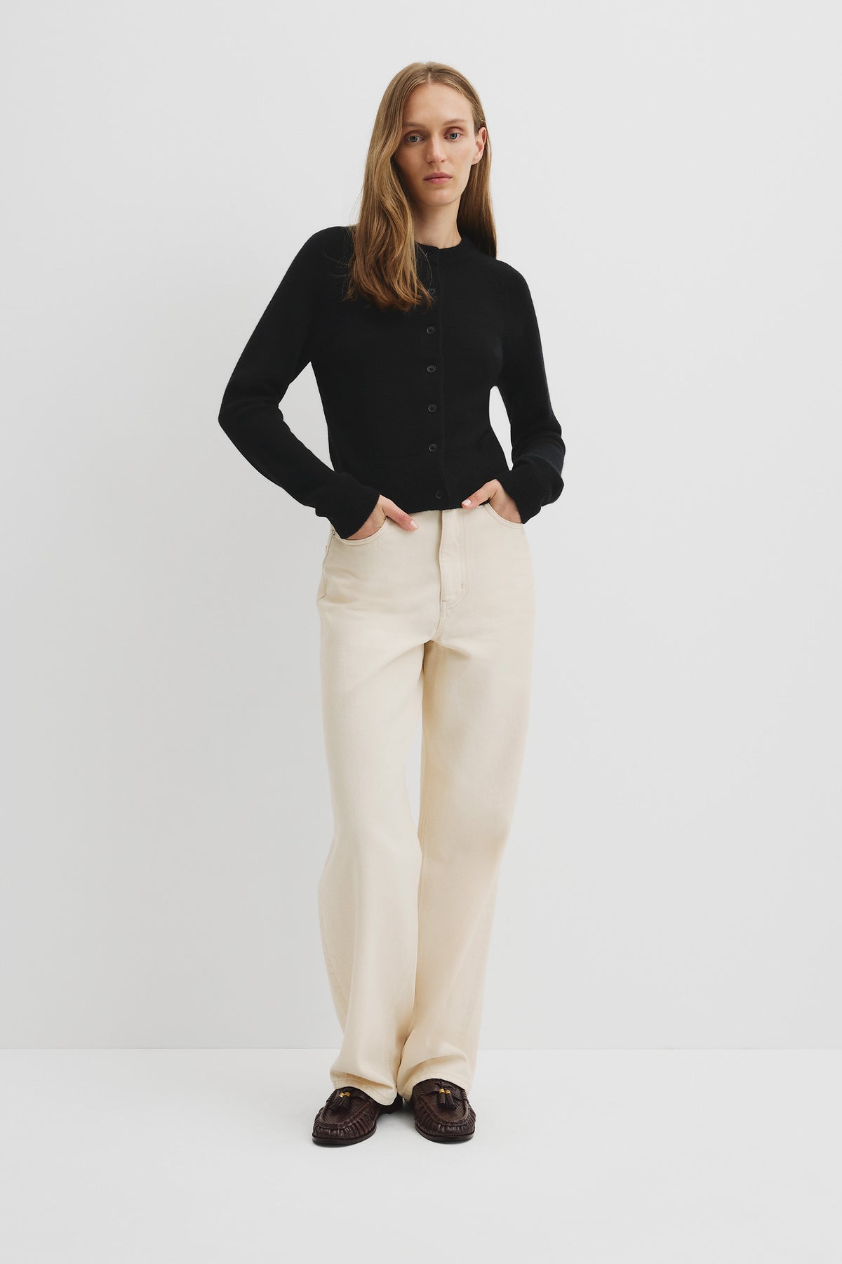 Cotton Cashmere Crew Neck Cardigan