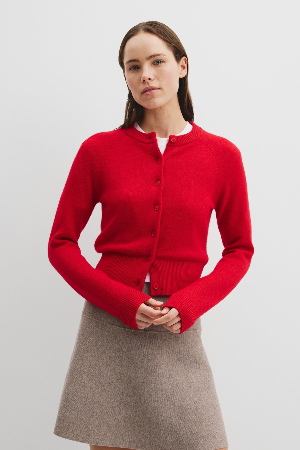 Cotton Cashmere Crew Neck Cardigan