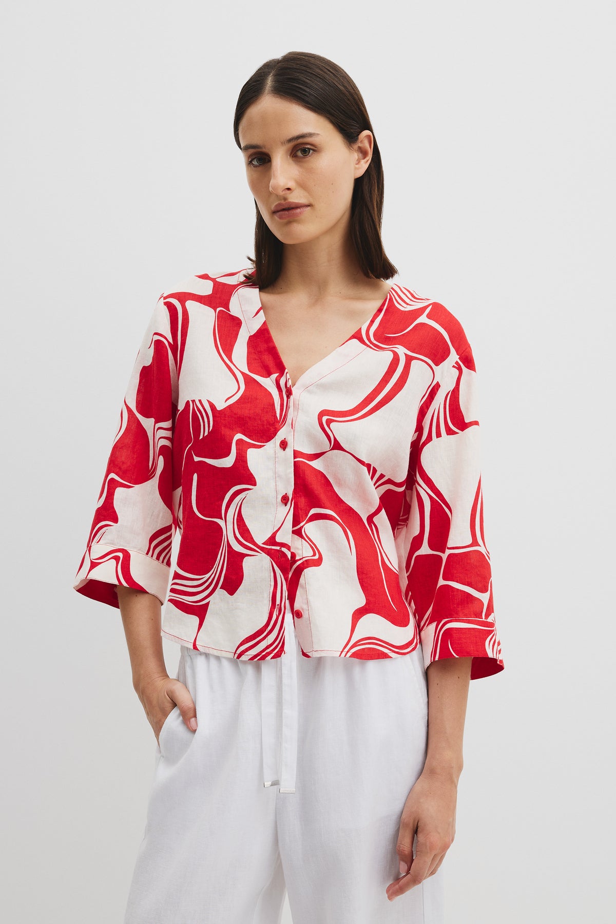 Cotton Print 3/4 Sleeve Linen Shirt