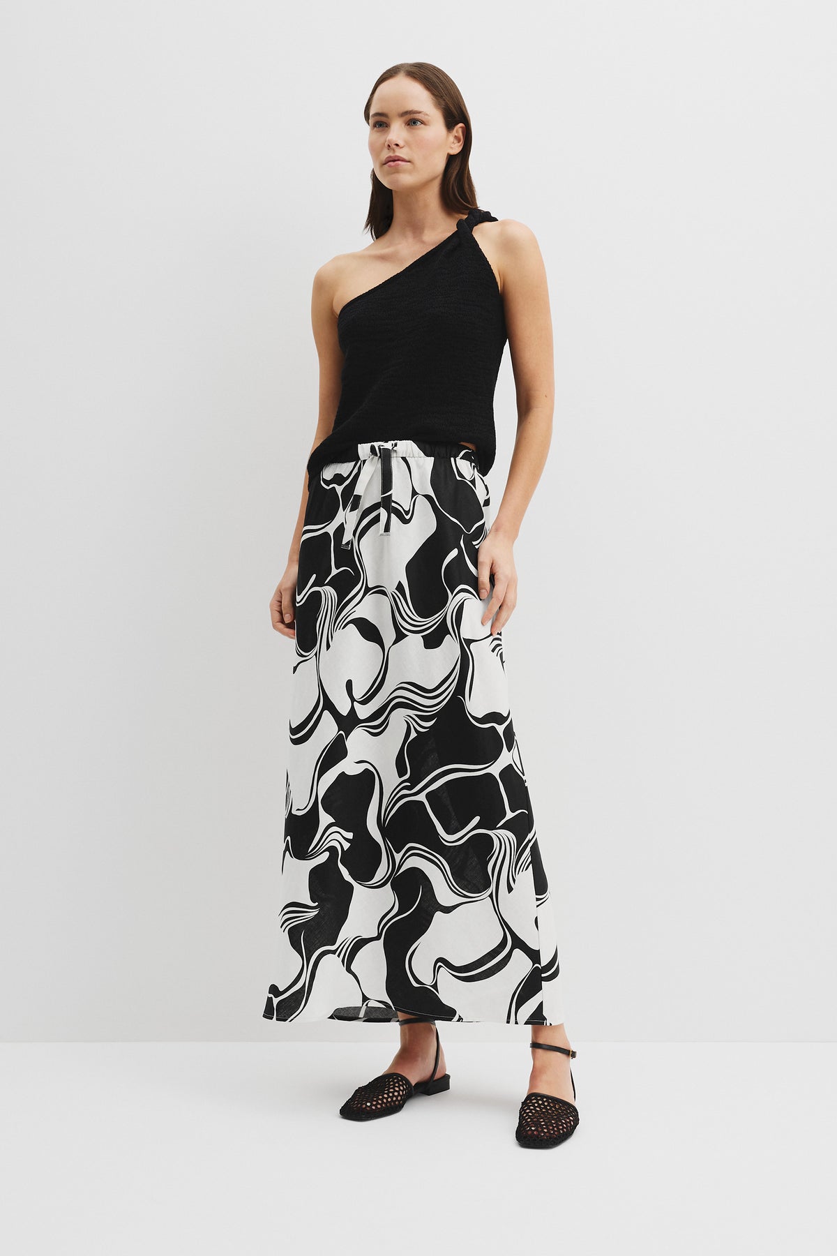 Linen Printed Column Skirt