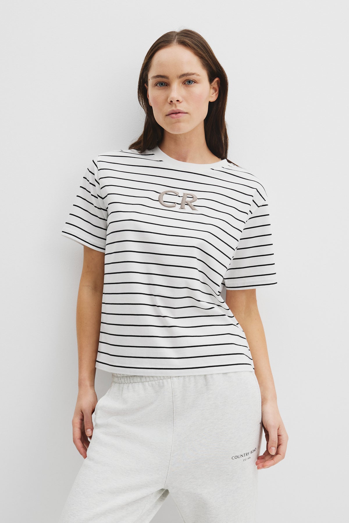 Australian Cotton Cr Logo Stripe T-Shirt