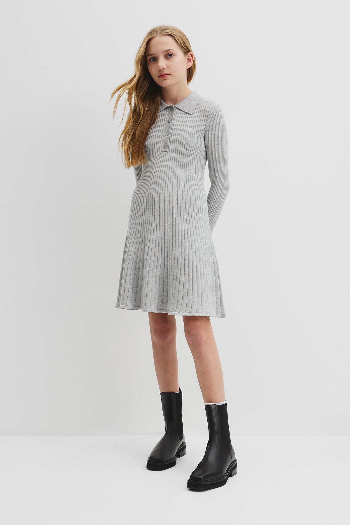 Teen Collared Long Sleeve Knit Dress