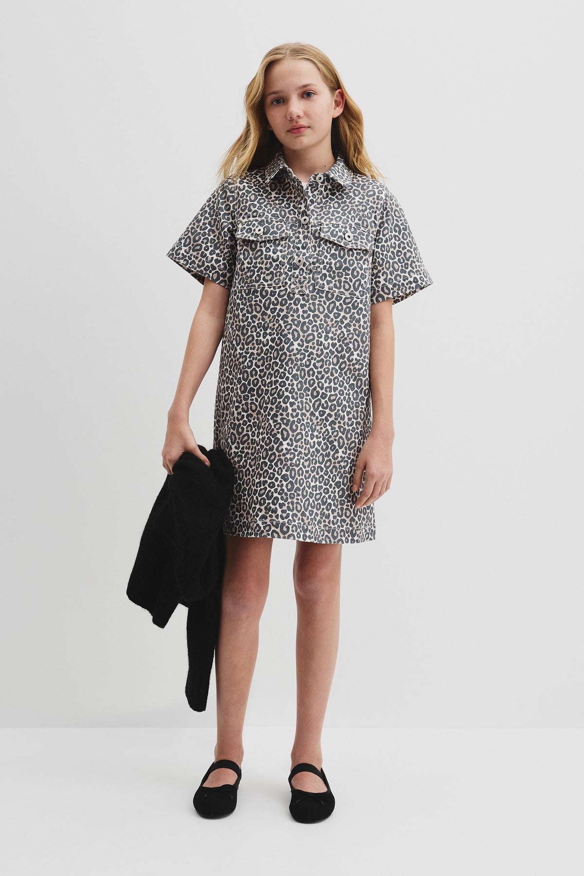Teen Leopard Denim Mini Dress