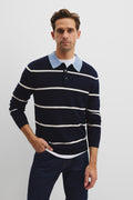 Cotton Silk Rib Stripe Polo