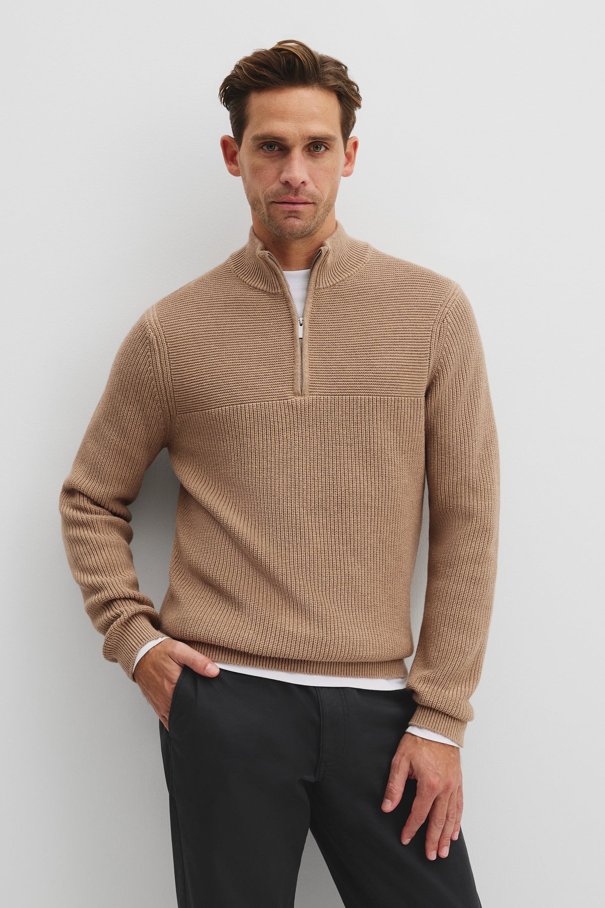 Cotton Wool Rib Half Zip Knit
