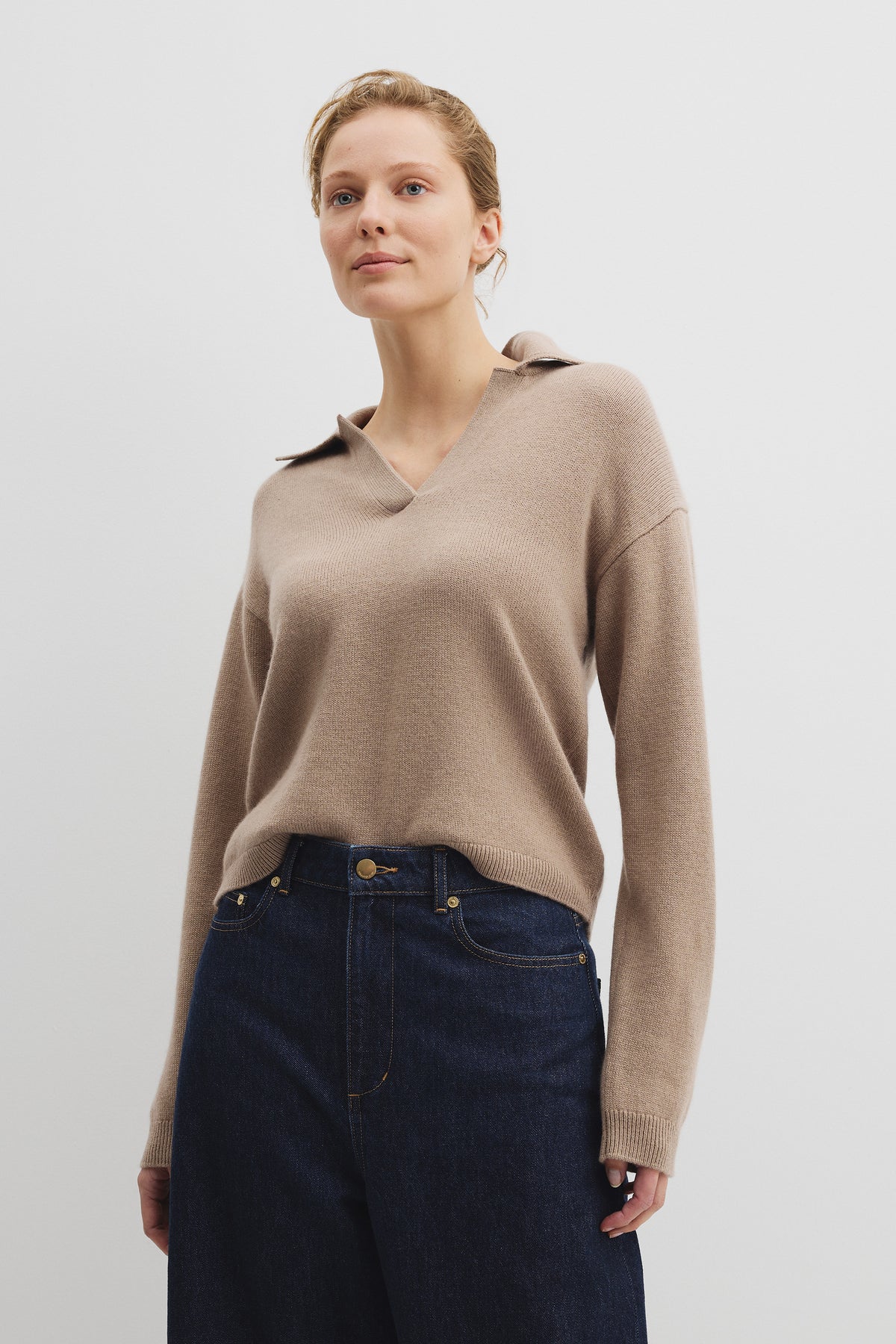 Cotton Cashmere Collared Knit Sweater