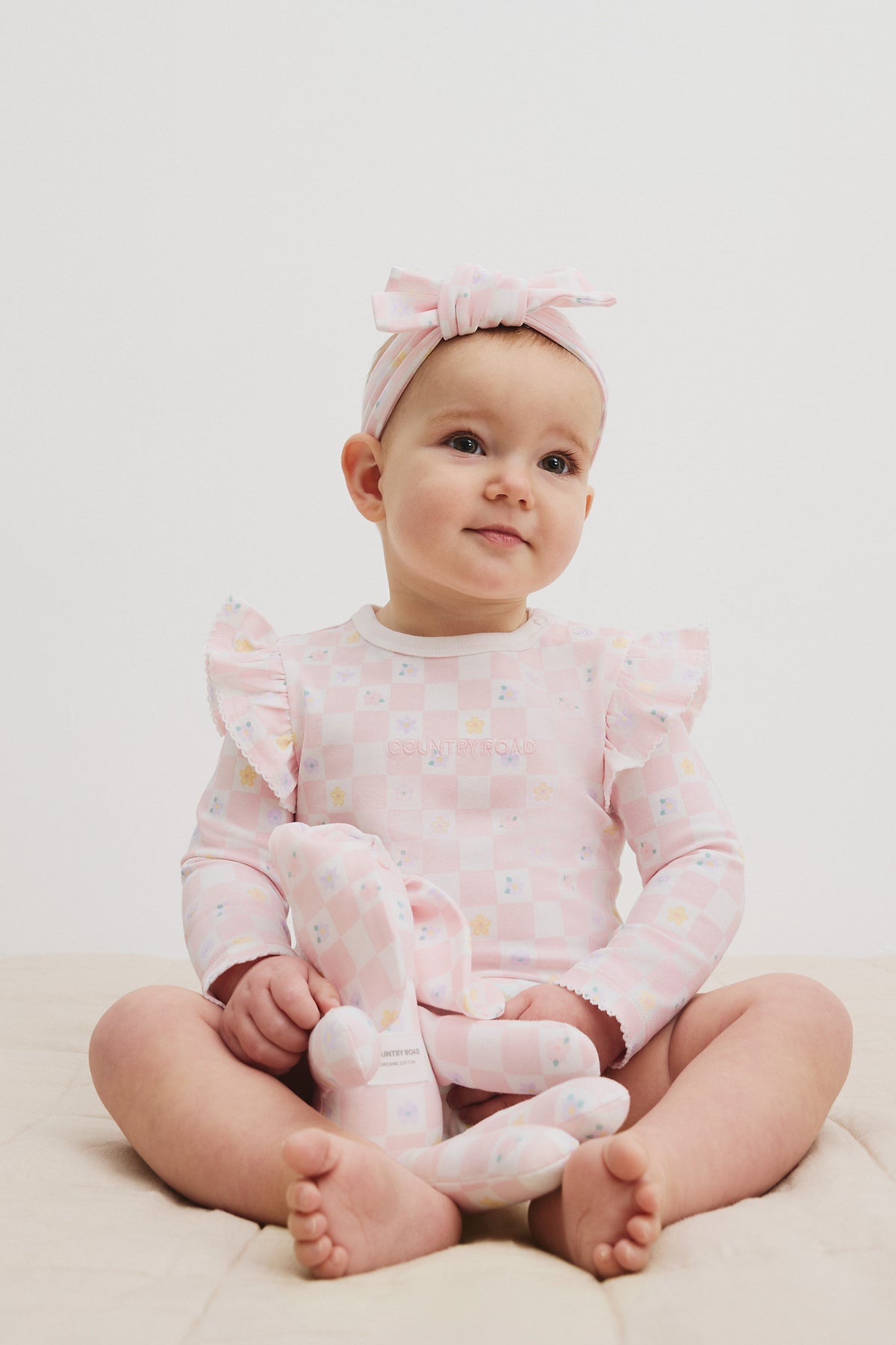 Cotton Frill Long Sleeve Logo Bodysuit