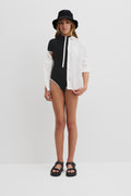 Short Sleeve Contrast Logo Swimsuit