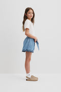 Cotton Denim Broderie Short