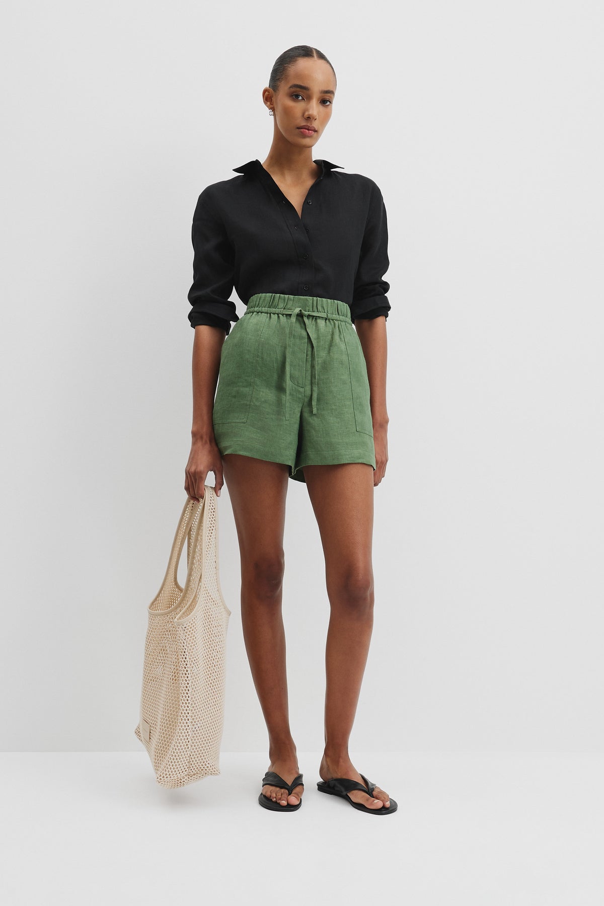 Organically Grown Linen Tie Detail Short