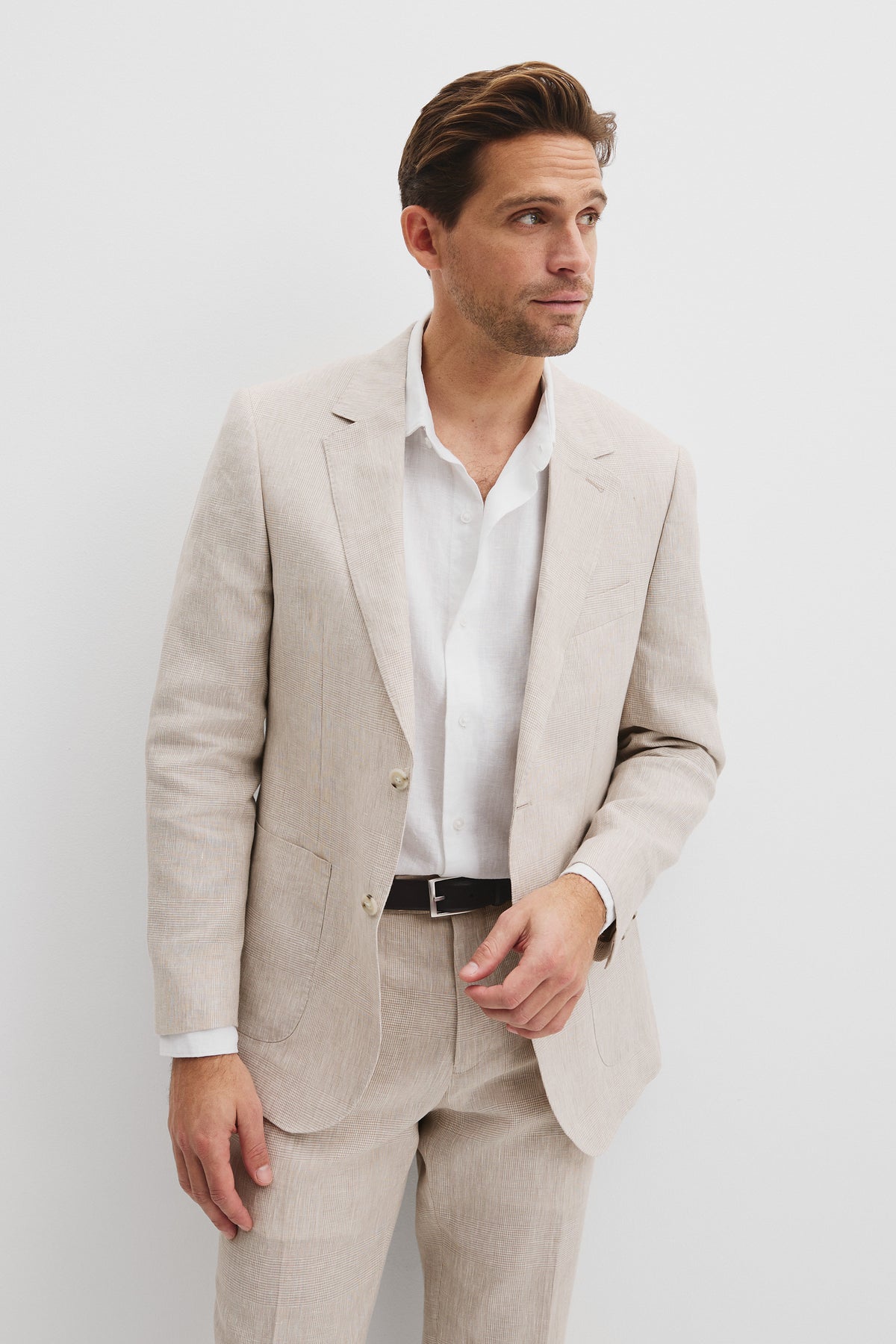 Regular Fit Linen Single Breasted Check Jacket