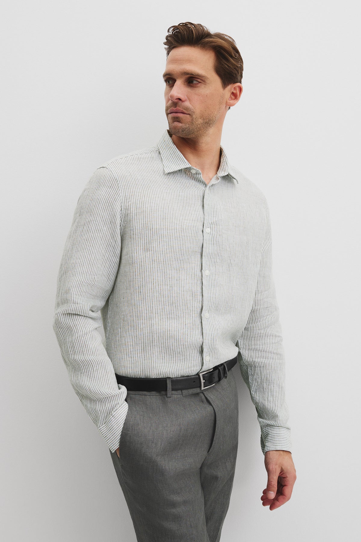 Regular Fit  Linen Stripe Shirt