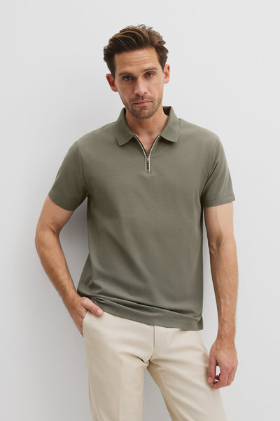 Mercerized Cotton Pique Zip Polo