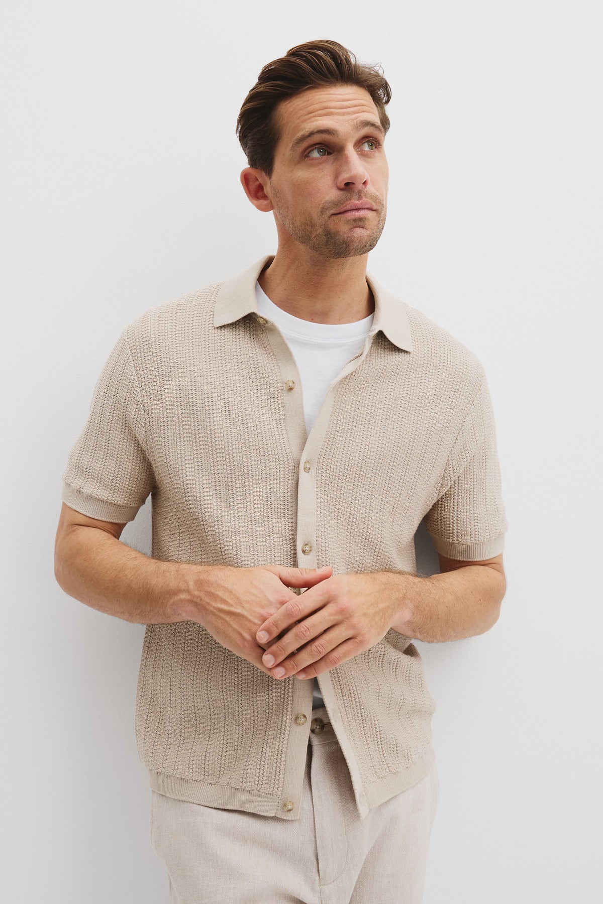Cotton Short Sleeve Textured Knit Shirt