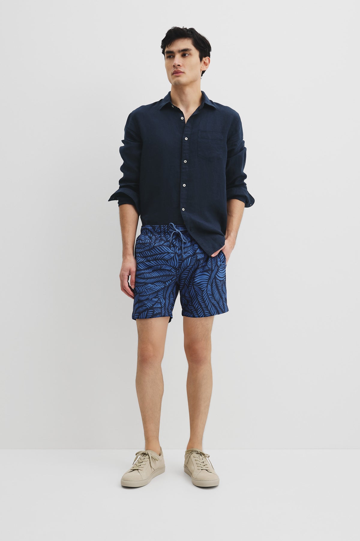 Recycled Polyester Leaf Print Swim Short