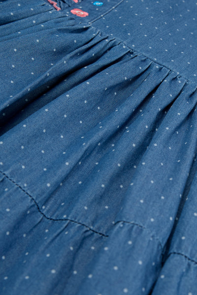 Cotton Chambray Frill Embroidered Dress