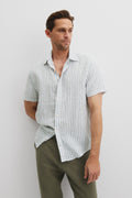 Regular Fit Linen Short Sleeve Stripe Shirt