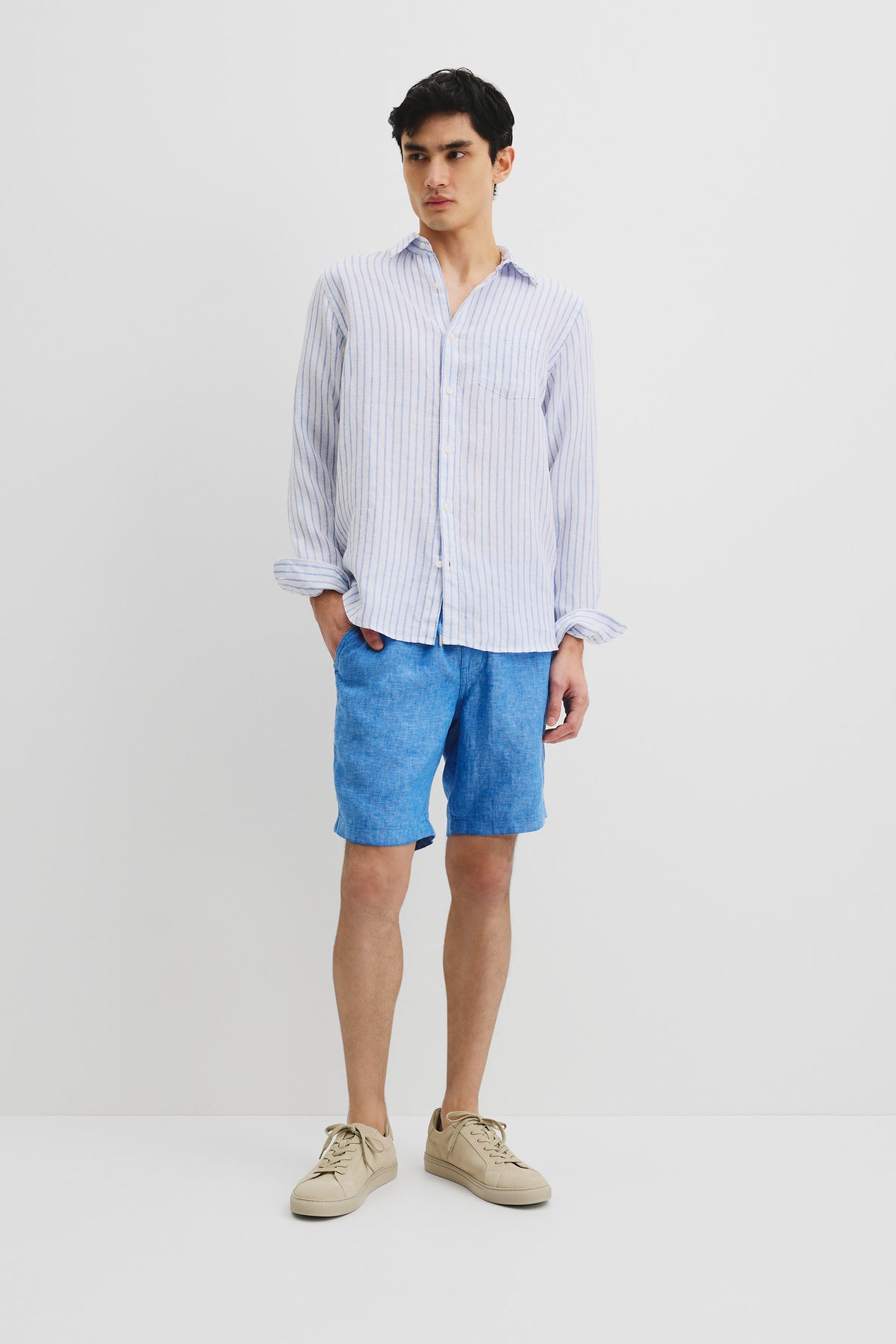 Long Sleeve Regular Fit Organically Grown Linen Stripe Shirt