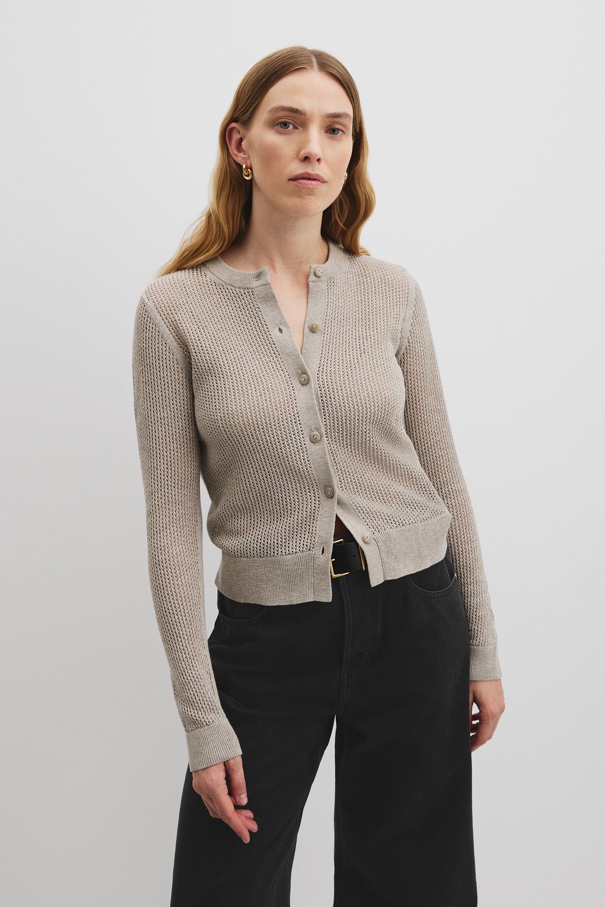 Cotton Linen Open Mesh Knit Cardigan
