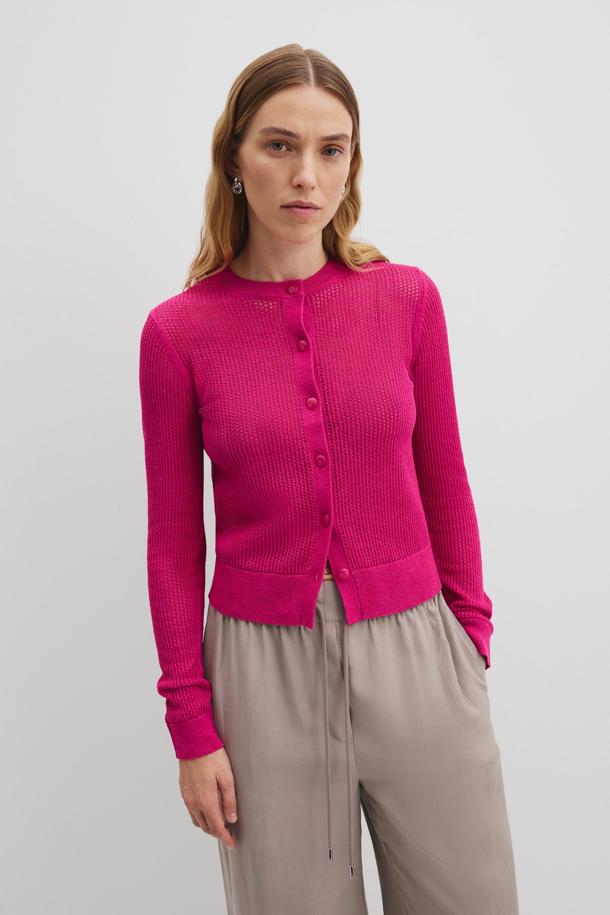 Cotton Linen Open Mesh Knit Cardigan