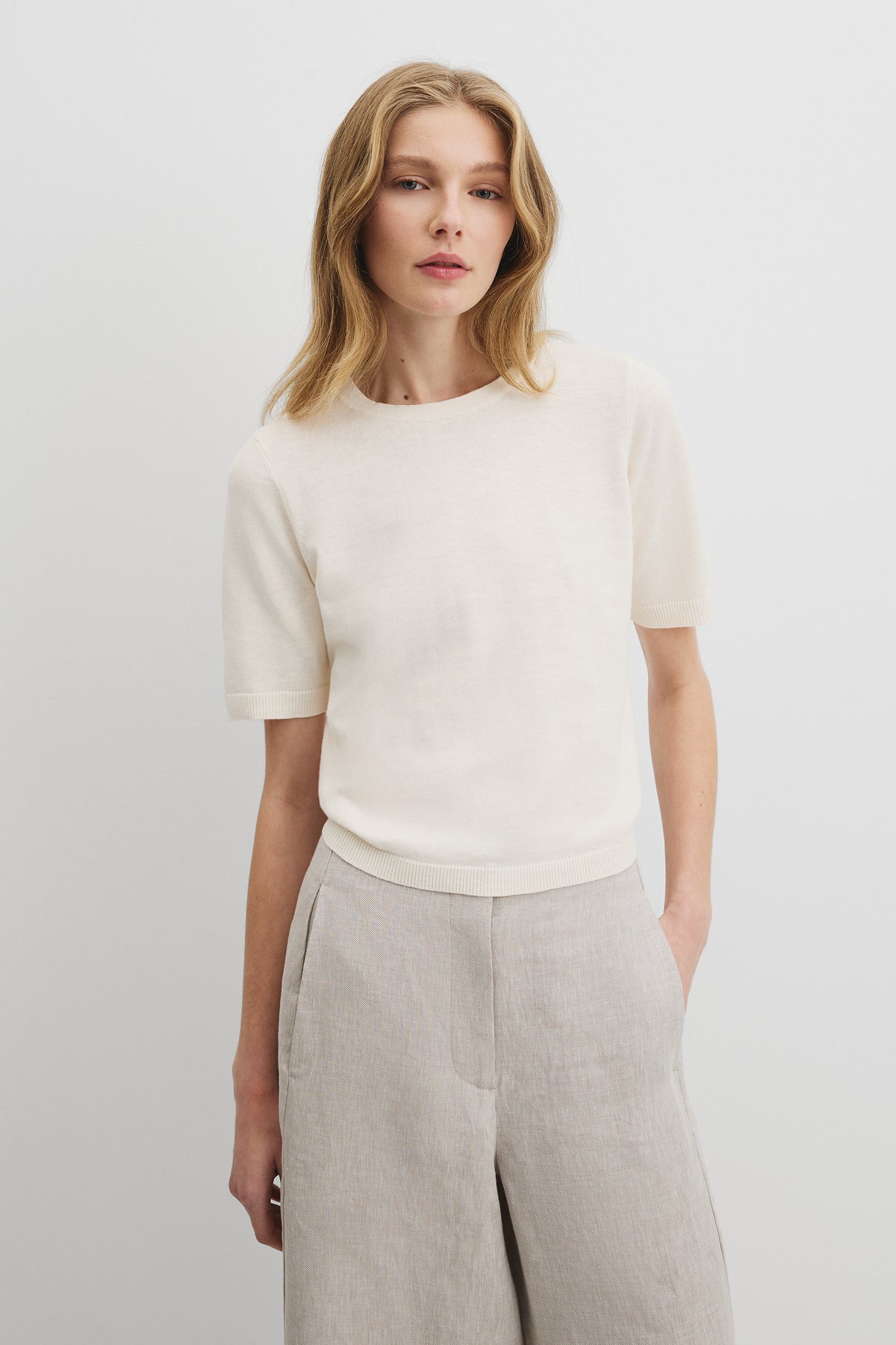 Organically Grown Cotton Linen Short Sleeve Knit T-Shirt