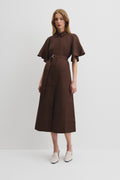 Linen Ruffle Detail Shirt Dress
