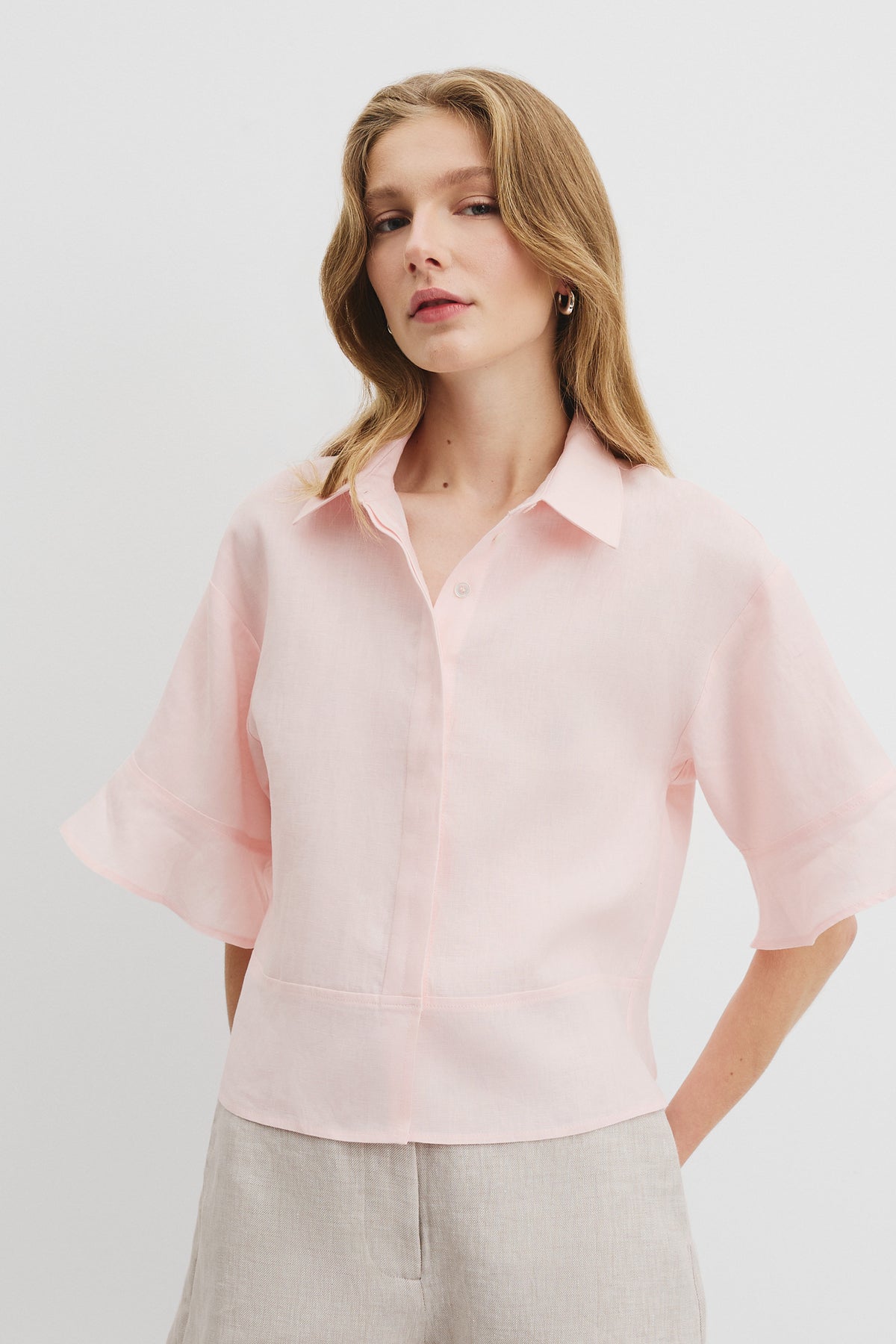 Linen Ruffle Detail Top