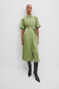 Linen Blend Fluid Shirt Dress