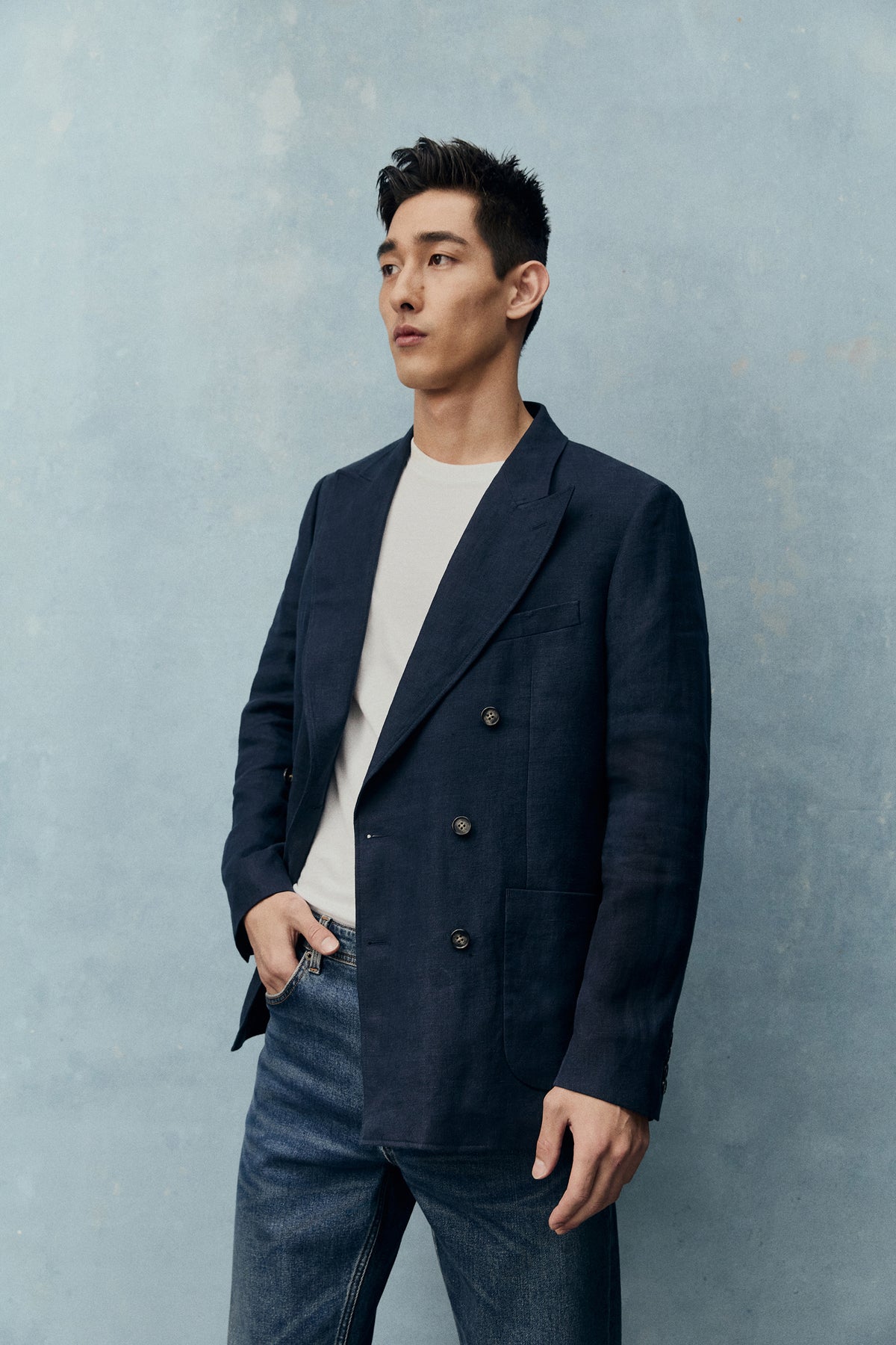 Regular Fit Linen Double Breasted Jacket
