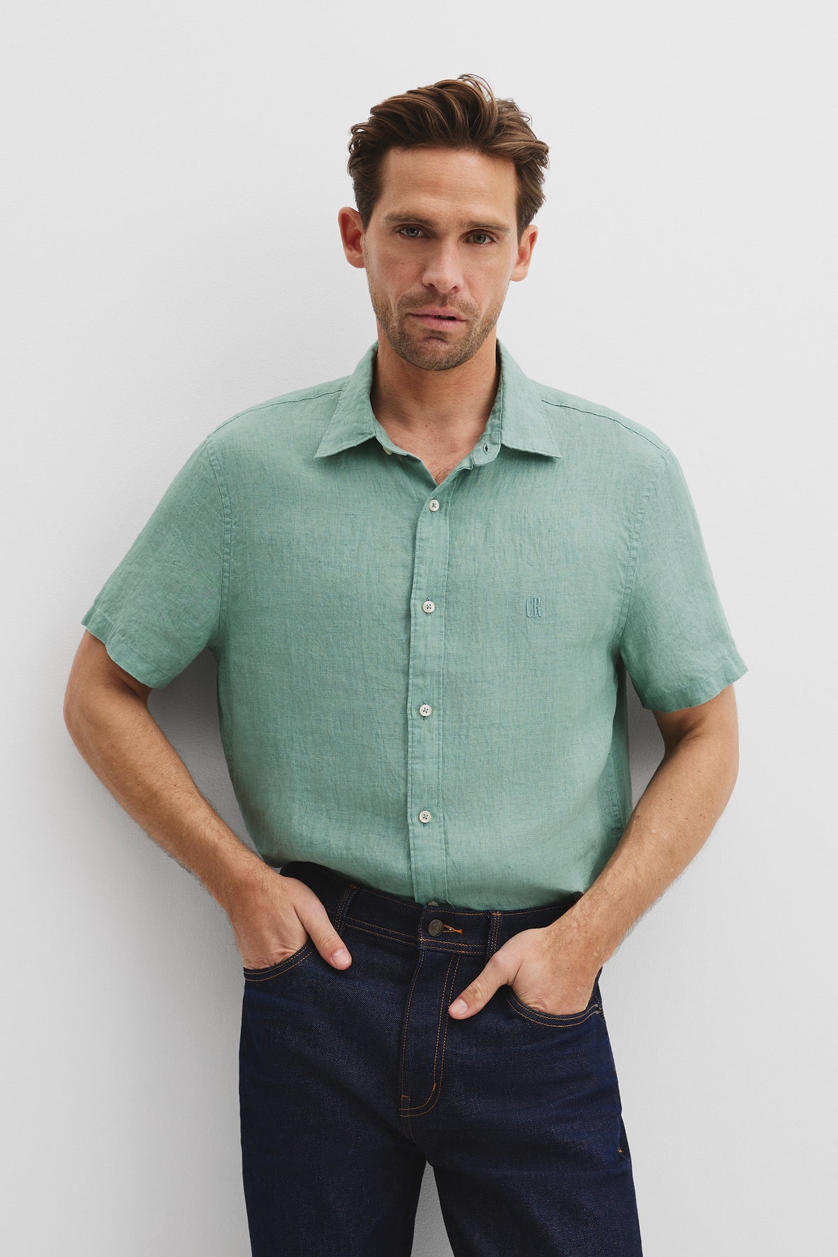 Regular Fit Organically Grown Delave Linen Short Sleeve Shirt